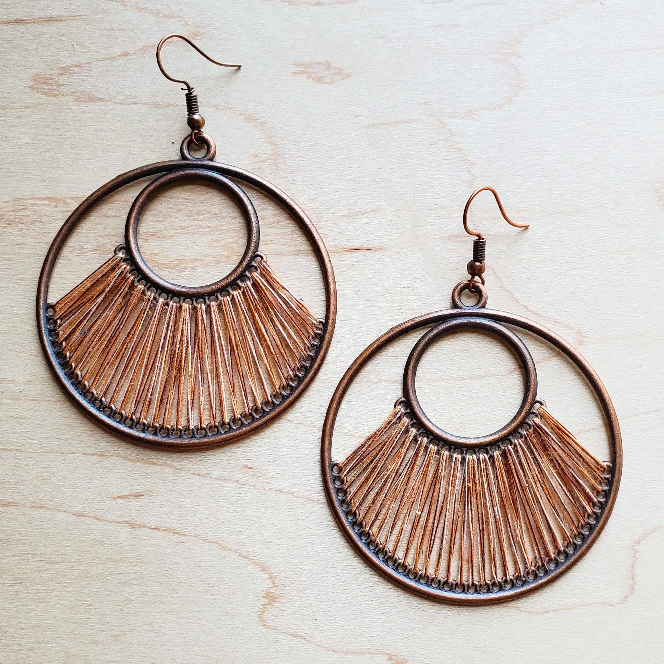 Terra Cotta Fan Woven Hoop Earrings - Ranch Junkie Mercantile LLC